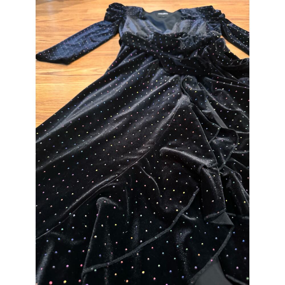 Retrofête Black Velvet Wrap Flora Dress Multicolor Polka Dot Women’s Size Small - Picture 13 of 15